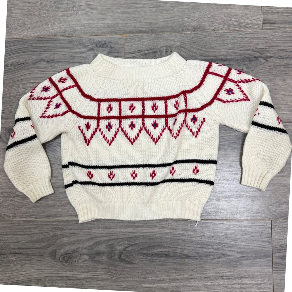 Vintage Nordic Knit Kids Sweater – Red Blue Black Fair Isle – Size‎ 4T
